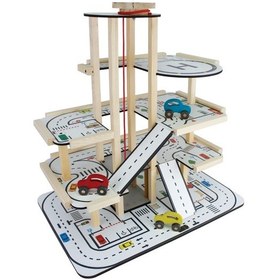 Resim Ahşap Asansörlü Otopark - Üç Katlı Garaj Seti - Hotwheels Garaj Seti - Otopak Seti - Eğimli Garaj 