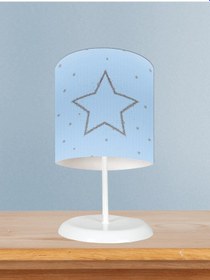 Resim Mekta Home Bebek Ve Çocuk Odası Büyük Gri Yıldız Desenli Mavi Abajur 