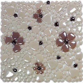 Resim Mutfak Tezgah Arası, Havuz, Banyo, Sauna, Spa, Iç ve Dış Dekorasyonda Tüm Yüzeyler Için, Krem, P. Kahve, K. Kahve Çiçek Desenli, 31,5X31,5CM. Fileli Cam Mozaik. ( 1 M2 Fiyatıdır ) 