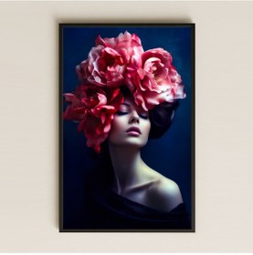 Resim Kırmızı Çiçekli Kadın Portresi Temalı Zarif Sanatsal Pleksi Tablo 