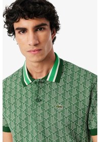Resim Lacoste Classic Fit Monogram Polo T-shirt Erkek Polo Yaka Tişört Yeşil Yeşil 