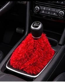 Resim Yumuşak Dokulu Peluş Vites Körüğü Ve Püsküllü Nazar Boncuklu Süs Kırmızı 