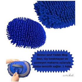 Resim Teleskopik Mikrofiber Araç Yıkama Fırçası Yedek Mop Başlığı Mavi 1 Adet 