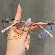 Resim 1 adet Kadın Modası Düz Gözlük 2024 Yeni Retro Trend Minimalist Dekoratif Işık Lüks Yüksek Kaliteli Kedi Gözü Rhinestone Düz Gözlük Metal Menteşe Günlük Kişilik Aksesuarları için Uygun 