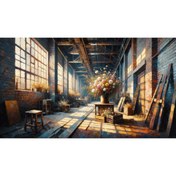 Resim Venspor Endüstriyel Stüdyoda Çiçeklerle Süslenmiş Rustik Duvar Örtüsü, Arkaplan 200x150cm, Fon, Duvar Örtüsü 