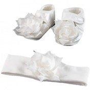 Resim Beyaz Çiçekli Kız Bebek Şapka Patik Seti 