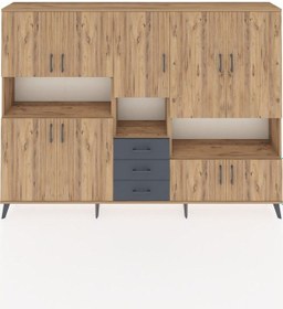 Resim Arges Dolap 13 Raflı 3 Çekmeceli 9 Kapaklı 220x30x163 Çam-çam/antrasit Atlas Çam/antrasıt - Atlas Çam 