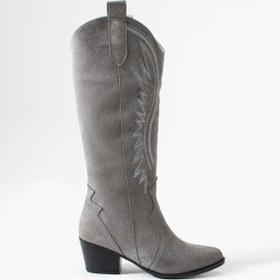 Resim Gökçe Shoes Dorian Füme Süet Nakış Detay Kadın Western Çizme 