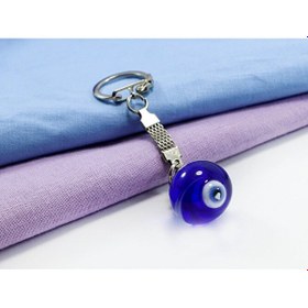Resim Lacivert Küre Çizgili Nazar Boncuğu Anahtarlık, Hediyelik Nazar B 