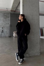 Resim CMZ COLLECTİON Kadın Oversize 3 İplik Polar Sweat Eşofman Takımı - Kapüşonlu Rahat Kalıp (17 Renk Seçeneği) 