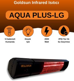 Resim GOLDSUN Aqua Plus 2000 Watt GSA20PLG Düşük Işıklı Kumandalı Suya Dayanıklı Elektrikli İnfrared Isıtıcı-Siyah 