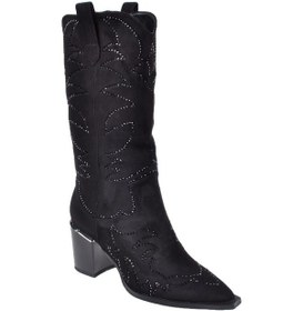 Resim Guja Taş Detaylı Western Kadın Çizme Gj-131 Siyah Süet Siyah Suet 