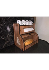 Resim Ekmeklik New Bread Box,havlu Peçetelik Saklama Gözlü, Baharatlık Rafı, Dekoratif Demonte Ceviz 