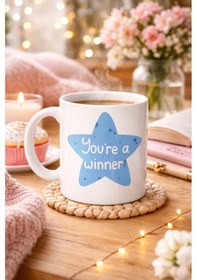 Resim You Re A Winner "sen Başardın , Kazanansın" Yazılı Porselen Kupa Model 153 Motivasyon Temalı, Özel Tasarım Kahve &amp Çay Kupası Beyaz 