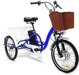 Resim Wasd3Pods Elektrikli üç tekerlekli bisiklet, 20 inç, 7 vitesli, motorlu, 350 W, 48 V, 12 Ah, sepetli, 35-45 km menzil, alışveriş veya piknik için, Mavi 