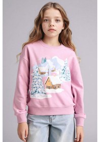 Resim Defacto Relax Fit Bisiklet Yaka Baskılı Sweatshirt Kız Çocuk E6843A825WN Pembe 