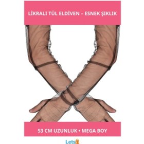 Resim Uzun Boy Likralı Siyah Mega Tül Eldiven 53 Cm Çok Renkli 