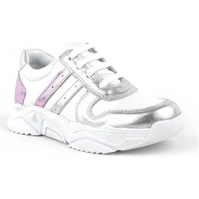 Resim Hakiki Deri Gümüş Pembe Kalın Tabanlı Kız Çocuk Sneakers Ayakkabı Gümüş 