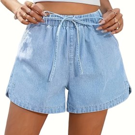 Resim 25AW Esnek Bel Bandı, İpli Yan Cep Detaylı, Slim Fit Yıkanmış Denim Kadın Şort 