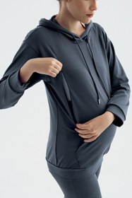 Resim Uzun Kollu Fermuarlı Kapüşonlu Esnek Kumaş Hamile Sweatshirt SW01 - Antrasit / L 