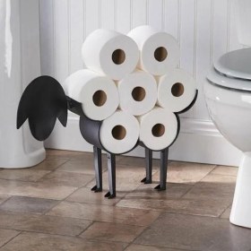 Resim Koyun Dekoratif Tuvalet Kağıdı Tutucu Ücretsiz Ayakta Banyo Doku Depolama | Kağıt Tutucular (Siyah) 