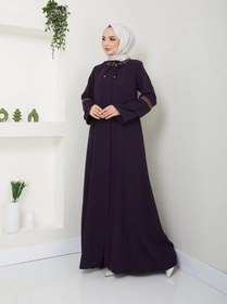 Resim Nakış İşlemeli Büyük Beden Ferace Mürdüm 