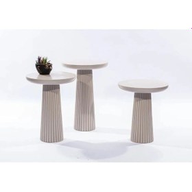 Resim Wood Wooden Ahşap Mat Beyaz 3 Lü Set Fitilli Mantar Yan Sehpa Modern Beyaz Renk Fiskos Beyaz 