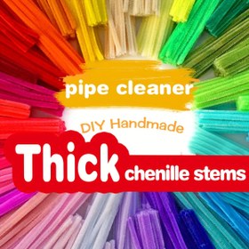 Resim 98 Adet Çok Renkli Chenille Sapları El İşleri İçin – Kalın, Esnek Boru Temizleyiciler DIY Projeleri, El Yapımı Sanat Malzemeleri ve Yaratıcı El İşleri İçin, El Sanatları Malzemeleri | Canlı Renkler | Peluş Dokulu 