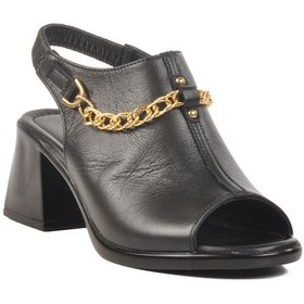 Resim Siyah Hakiki Deri Kadın Topuklu Sandalet Pc-54632 Z Siyah 