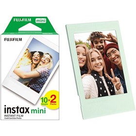 Resim Fujifilm Instax Mini 12 Makine Uyumlu 20'li Film ve Yeşil Fotoğraf Çerçevesi 