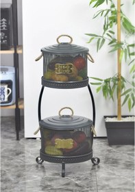 Resim Metal Standlı 2 Katlı Delikli Patates Soğan Saklama Kovası Antra Çok Renkli 