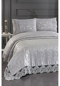 Resim Çeyiz Diyarı Şal 3 Parça Çift Kişilik Yatak Örtüsü Gri Gri 