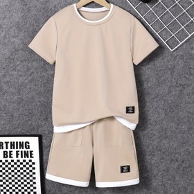 Resim Erkek Çocuk Yazlık Moda Seti: Günlük Bisiklet Yaka Tişört & Büyük Cepli Şort - Nefes Alabilen Polyester, Makinede Yıkanabilir, Dış Mekanlar İçin Mükemmel 