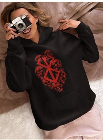 Resim Sevbano Tasarım Berserk Guts Logo Baskılı Unisex Oversize Anime Karakter Siyah 