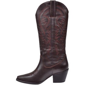 Resim Pullman Hakiki Deri İşlemeli Western Kadın Çizme Plm-011 Koyu Kahve Koyu Kahverengi 