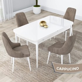 Resim Canisa Concept Lia Serisi, 80X132 Açılabilir Mutfak Masa Takımı, Beyaz Masa 4 Sandalye 
