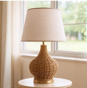 Resim Sorel Gold Kahverengi Gövde Krem Başlık Rattan Dekoratif Abajur Kahverengi 