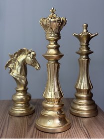 Resim RAM Üçlü satranç seti şah vezir at heykeli dekoratif biblo 
