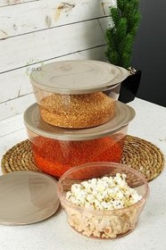 Resim Erzak Gıda Saklama Kabı 3' lü Set Büyük Boy Sızdırmaz Kapaklı Bpa Free Latte 