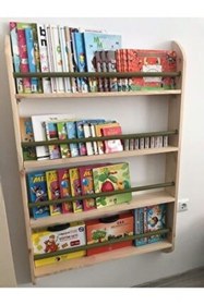 Resim MrtAhşap Montessori Raf Geniş Model Yuvarlak Çıtal (kına Yeşili) 