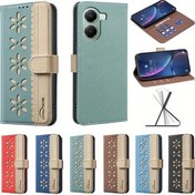 Resim Sunshine022 Renkli Çiçekli Faux Leather Poco F5 Yeşil Cüzdan Telefon Kılıfı Rfıd Koruma Yeşil 