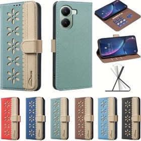Resim Sunshine022 Renkli Çiçekli Faux Leather Poco F5 Yeşil Cüzdan Telefon Kılıfı Rfıd Koruma Yeşil 