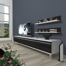 Resim Eko 4 Mdf Std Krom Ayaklı Tv Ünitesi Tv Sehpası Beyaz Siyah 