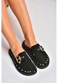 Resim Fox Shoes Y918143802 Siyah Süet Önü Kapalı Zımba Detaylı Sabo Terlik 
