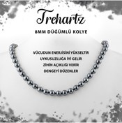 Resim Deniz Doğal Taş Sertifikalı Trehartz 8 Mm Düğümlü Doğal Taş Kolye 