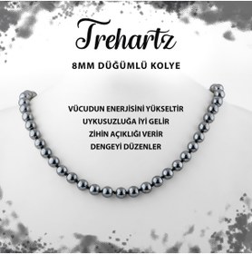 Resim Deniz Doğal Taş Sertifikalı Trehartz 8 Mm Düğümlü Doğal Taş Kolye 