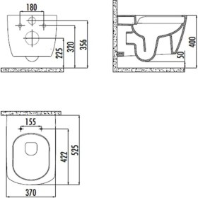 Resim Creavit EG321 Elegant Kanalsız Siyah Asma Klozet + Siyah Klozet Kapaklı Kömür Karası + Mat Siyah Gömme Rezervuar Set 