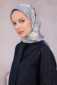 Resim BELLİ Çiçek Desen İpek Twill Eşarp 4210d01 Lacivert 
