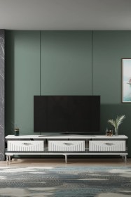 Resim Tsa1802bs - Tuna Tv Stand, Tv Sehpası Beyaz-sılver 180cm Beyaz 