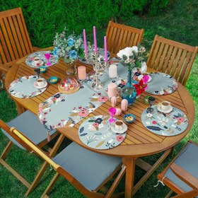 Resim 6+1li Yeşil Zeminli Çiçek Tasarımlı Supla Runner Seti 